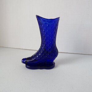 Vintage Victorian Style Cobalt Blue Bouquet Holder Glass Boot Vase Table Decor